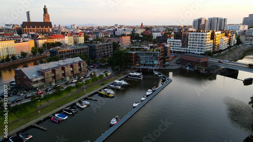 view city from the height of modern wish development architecture Europe Wroclaw Poland