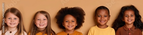 A joyful portrait capturing the togetherness and diversity among children in a preschool or kindergarten setting, where they are smiling, playing, and learning together.