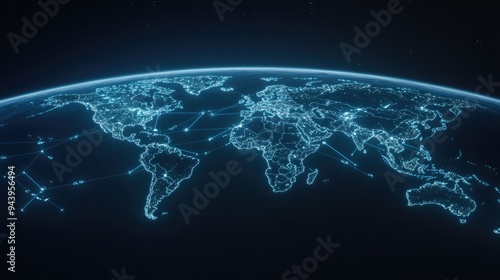 This visual illustrates a world map with illuminated pathways connecting major cities in Latin America, symbolizing the extensive reach of digital marketing services across the region