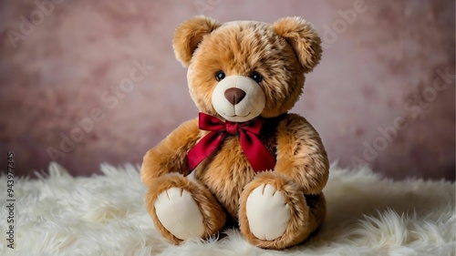 Brown teddy bear with a toy and a flower, sitting softly and cuddly, perfect for a child’s gift