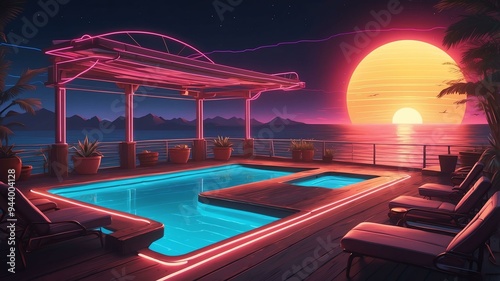 illustrative albedo sun deck animated retro neon