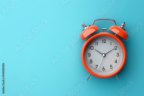 Red alarm clock on blue background