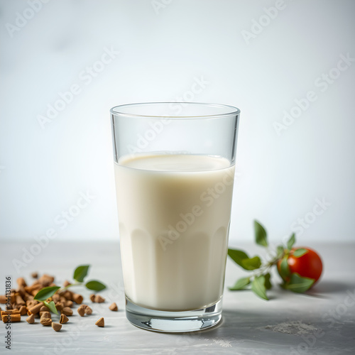 Un rico y muy cremoso vaso de leche fria