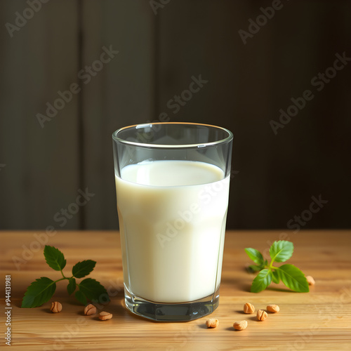 Un tibio y delicioso vaso de leche, cerca de hierbas