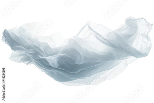 A delicate sheer fabric drapes elegantly, creating soft folds and motion against a transparent backdrop, ideal for artistic use. Transparent background PNG