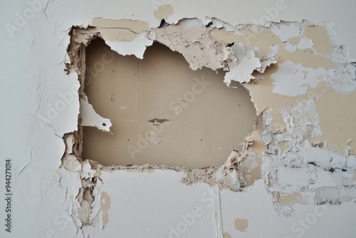 Broken Drywall. Hole in Wall Lower Left of Kitchen Remodel, Construction and Demolition Concept