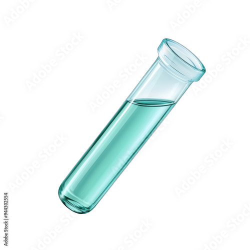 A clear glass test tube filled with a turquoise liquid, ideal for scientific and laboratory concepts. transparent background