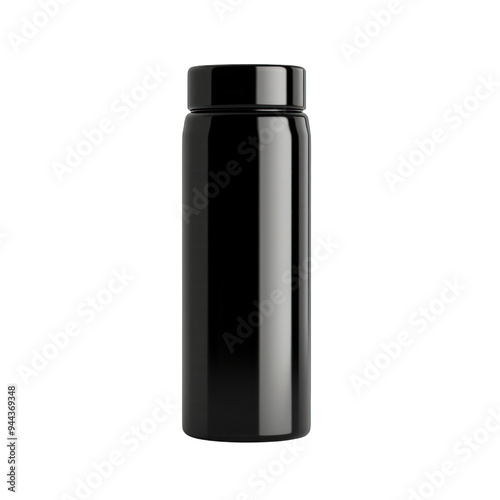 Sleek black thermos bottle with a modern design, perfect for keeping beverages hot or cold on the go. transparent background