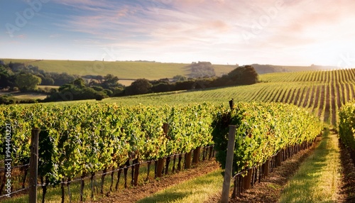 vineyard in sussex with rows of grapevines under the sun