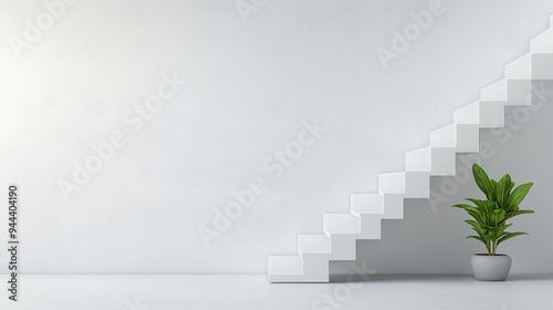 An up arrow shaped like a staircase, on a plain white background, representing the step-by-step growth and progress in personal development and business.