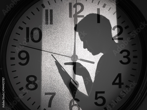 Man spending time on his tablet, time management concept 