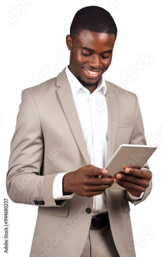 PNG Young modern business man looking at the tablet screen while working computer adult portability.