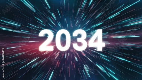 Futuristic 3D rendering of the year 2034 featuring dynamic screen effects and technological glitches, showcasing diverse types of interference.