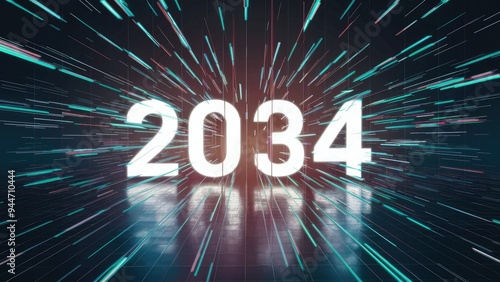 Futuristic 3D rendering of the year 2034 featuring dynamic screen effects and technological glitches, showcasing diverse types of interference.