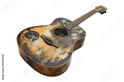 Vintage Acoustic Guitar with Moon Pattern