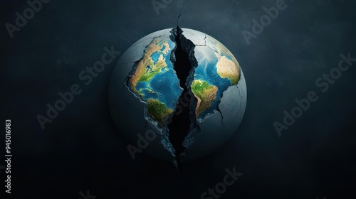 Earth s surface splitting apart, with aftershock waves propagating outward, symbolizing seismic activity