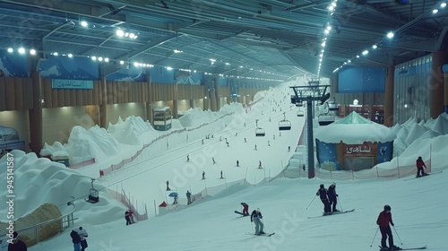 A thrilling adventure at Ski Dubai in the Mall of the Emirates. The scene features indoor skiing, snowboarding