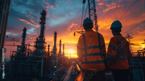 Industrial Workers at Sunset