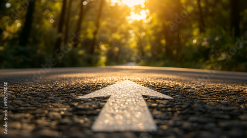 A straight road with an arrow painted on it leading to the horizon, symbolizing goal setting and achievement, Ai 