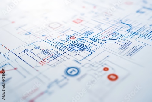 Abstract blueprint design showcasing intricate connections and circuits, ideal for technology or engineering themes.