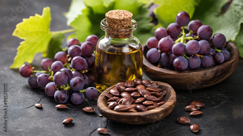 A modern image showcasing grape seeds and their extract, with an emphasis on their antioxidant benefits