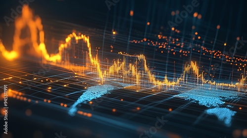 Abstract visualization of data trends with glowing lines and points.