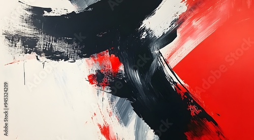 Abstract Painting with Red, Black, and White Strokes