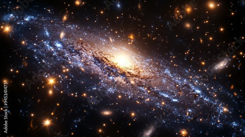 Galaxy with Dark Matter : Close-up of a galaxy where dark matter forms visible, ghostly structures