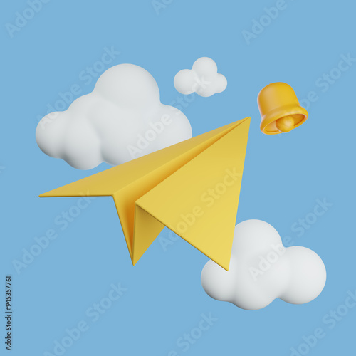 paper airplane with bell 3D graphic