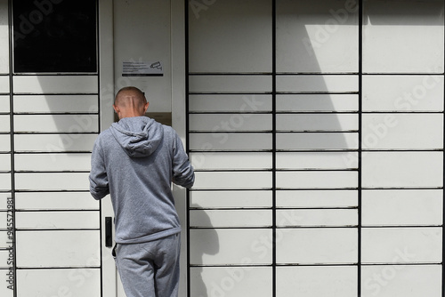 A man at a parcel locker receiving a parcel