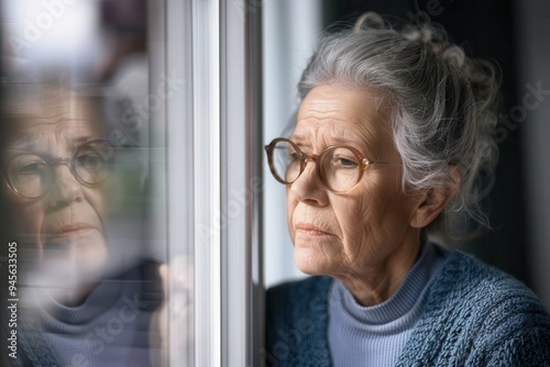 Depression, sad and senior woman by window looking, upset, lonely and unhappy in retirement home. Mental health, loneliness and and depressed elderly female thinking of problem, issues and crisis Depr