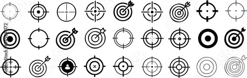 Target and aim icon set, crosshair, bullseye vector, precision, accuracy, and focus icon for aiming, archery, shooting, or navigation