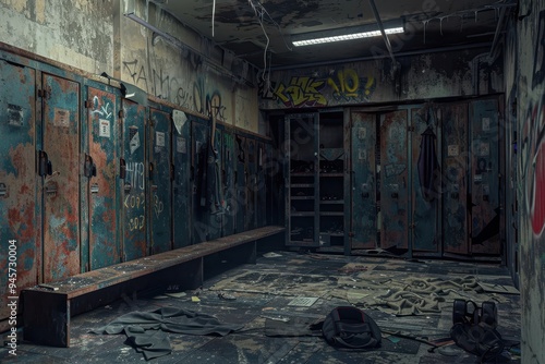 Dilapidated lockers in an abandoned school