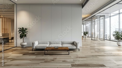 Comfortable office lobby interior with blank white wall. Modern living room interior with sofa beautiful apartment, modern comfortable interior, Modern Office Lobby design, 