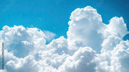 Fluffy white cumulus clouds scattered across a bright blue sky, evoking feelings of peace and tranquility.