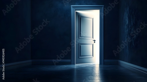 A conceptual image depicting a half open door in a dark hallway creating a sense of mystery and curiosity about what lies beyond the threshold The image suggests a metaphor for transition discovery