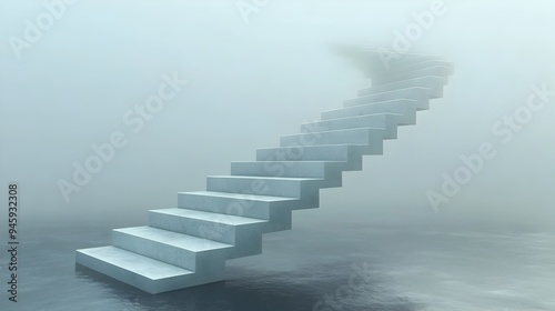 Conceptual image of a floating staircase levitating in an empty abstract space leading to an unknown limitless destination The minimalist