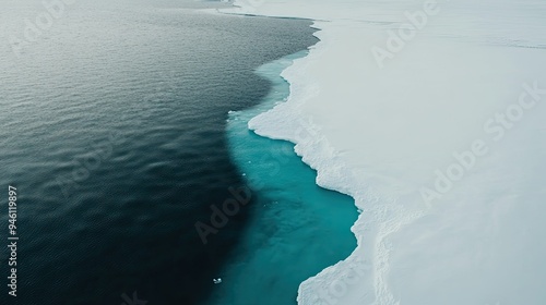 This striking aerial view reveals melting ice sheets in the South Pole, highlighting the urgent impacts of climate change on polar environments and ecosystems