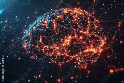 Concept for mapping the brain's neuronal connections and connectome. Stock. Spread of digital brain connections.