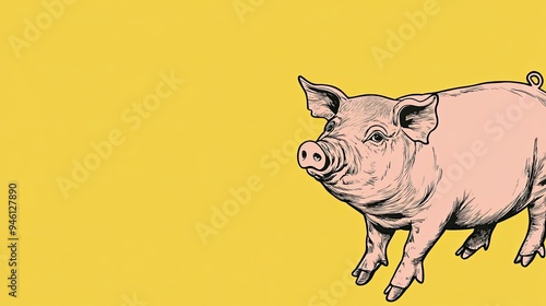 Illustration of a Pig on a Vibrant Yellow Background