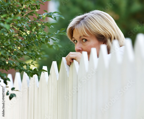 Through the Fence. The Inquisitive Look of a Nosy Woman.