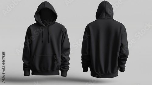 Black hoodie sweatshirt mockup front and back view