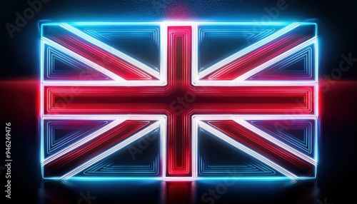 A glowing neon rendition of the British flag. A vibrant, modern take on a classic symbol.