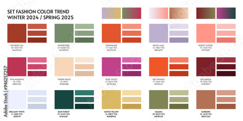 ACTUAL FRESH New fashion color trend winter spring season 2024 2025. Color palette forecast of the future color trend