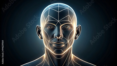 A simplified outline of a human head in white on a dark background, highlighting the shape and curves of the face, nose, and facial features.