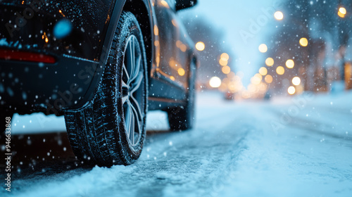 Car with sporty summer tires on a first snow sliding