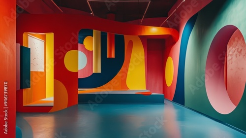 Asymmetrical art installation with bold shapes and colors