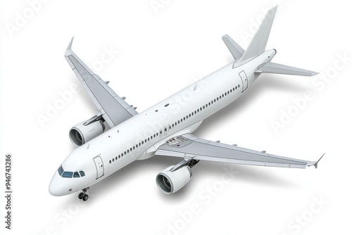 Flight of a wide-body passenger airliner on a transparent background