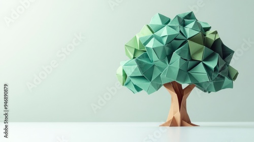 View of a paper origami tree transforming into a real tree, paper, origami, trees, growth, transformation