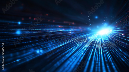 An abstract representation of a fiber optic cable, with beams of light radiating outward, symbolizing the power and speed of internet connectivity.